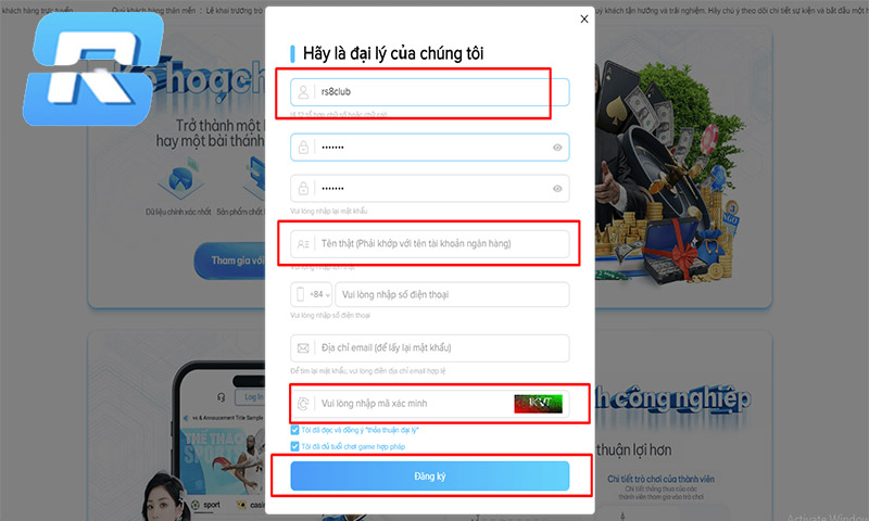 Điền thông tin vào biểu mẫu đăng ký đại lý