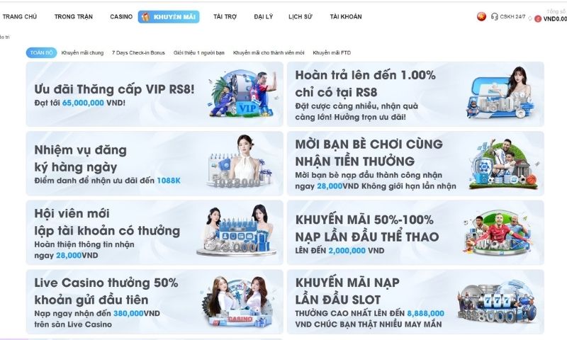 Chương trình khuyến mãi Rs8sport vô cùng đa dạng, liên tục